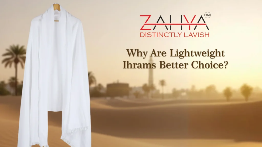 A lightweight Zahya Ihram hanging in a hanger