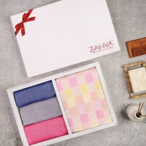 ZAHYA Towel Gift Set with Custom Message Print, Ideal for Diwali, Wedding, Corporate - 1 Bath Towel + 3 Gym/Hand Towels