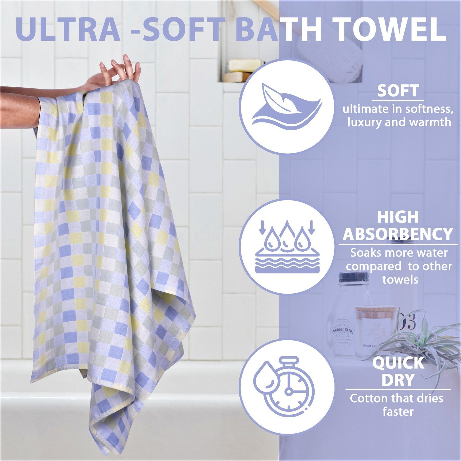 Zero Twist Cotton Bath Towel – Twin Layer, Ultra Soft - Image 3