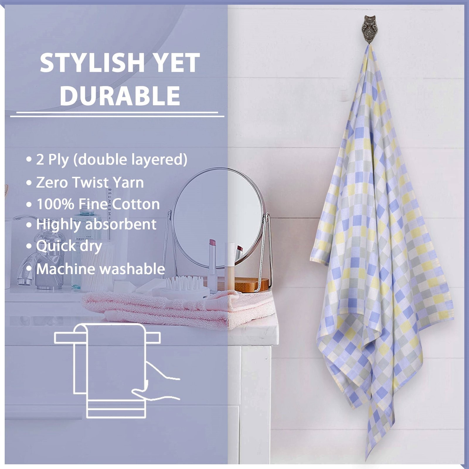 Zero Twist Cotton Bath Towel – Twin Layer, Ultra Soft - Image 4