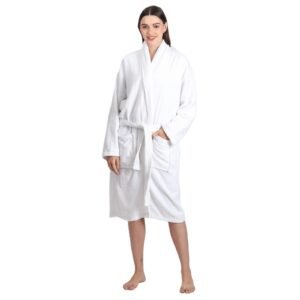 ZAHYA Unisex Cotton Bathrobe - White