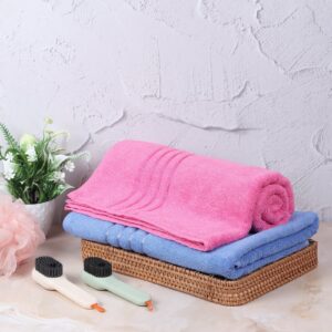ZAHYA Pure Cotton 500 GSM Bath Combo - Blue & Pink