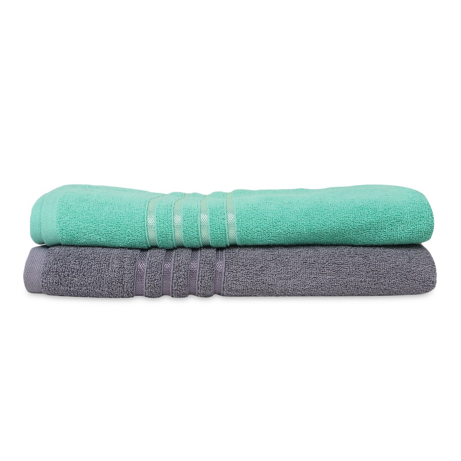 ZAHYA Pure Cotton 500 GSM Bath Towel Combo - Grey & Green - Image 3