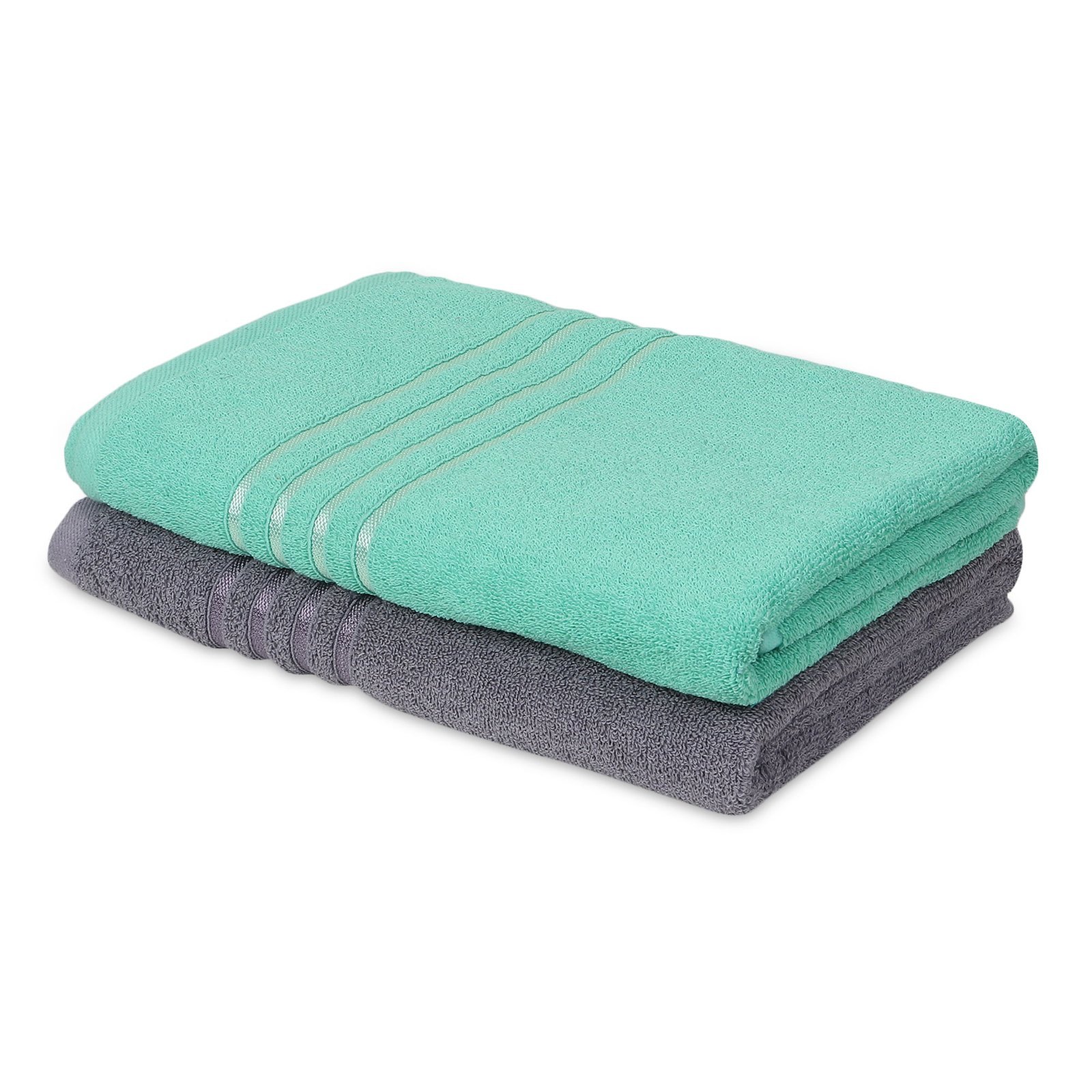 ZAHYA Pure Cotton 500 GSM Bath Towel Combo - Grey & Green - Image 2