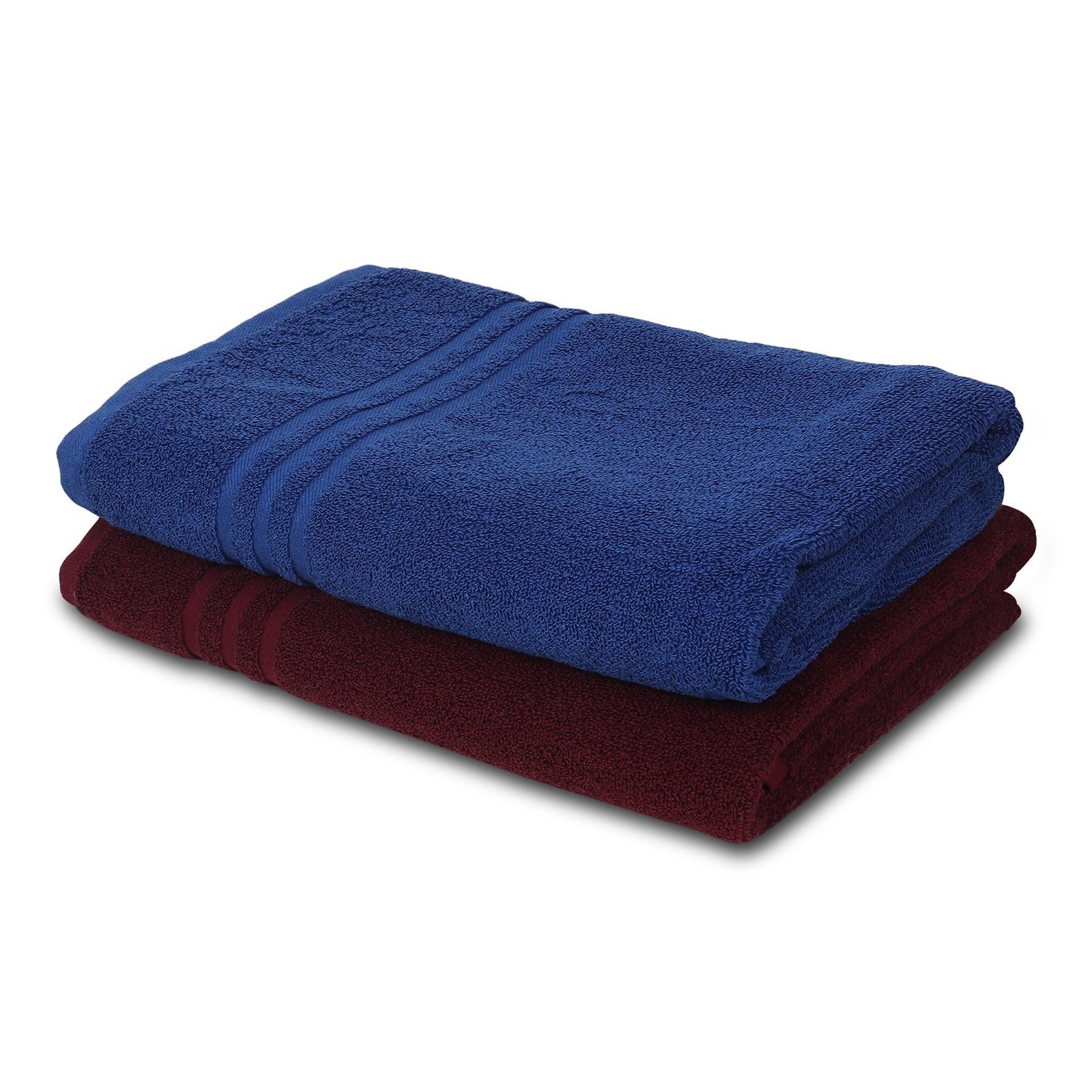 ZAHYA Pure Cotton 600 GSM Bath & Hand Towel Combo - Blue & Maroon - Image 3