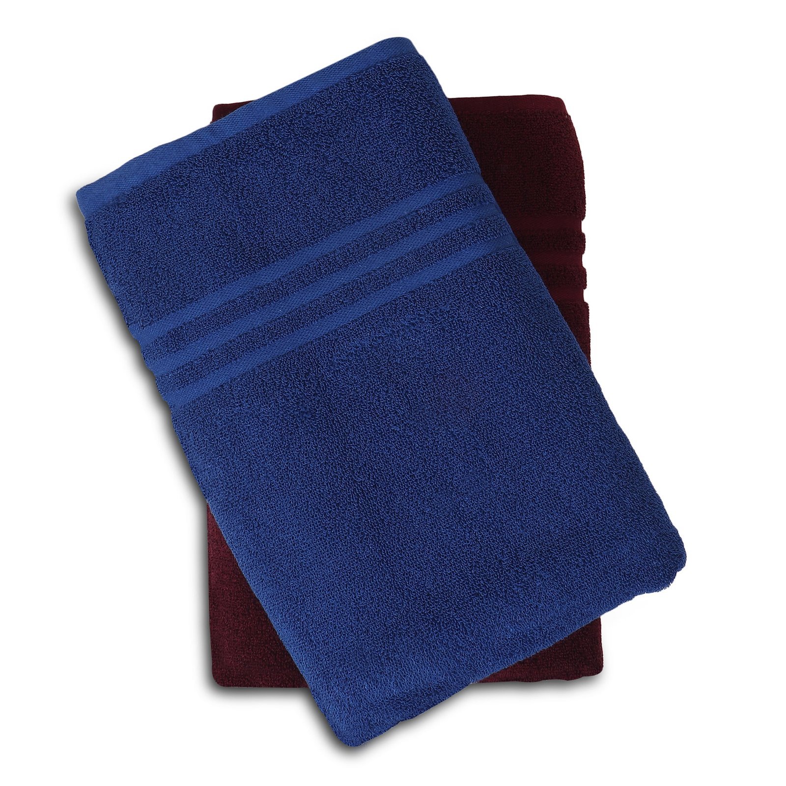 ZAHYA Pure Cotton 600 GSM Bath & Hand Towel Combo - Blue & Maroon - Image 2