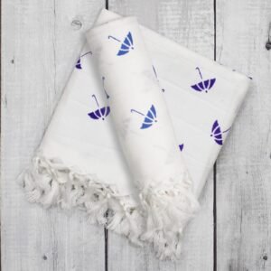 Pure Cotton Twin Layer Bath Towels 30x60 Inch, Pack of 2, White with Modern Contemporary Prints