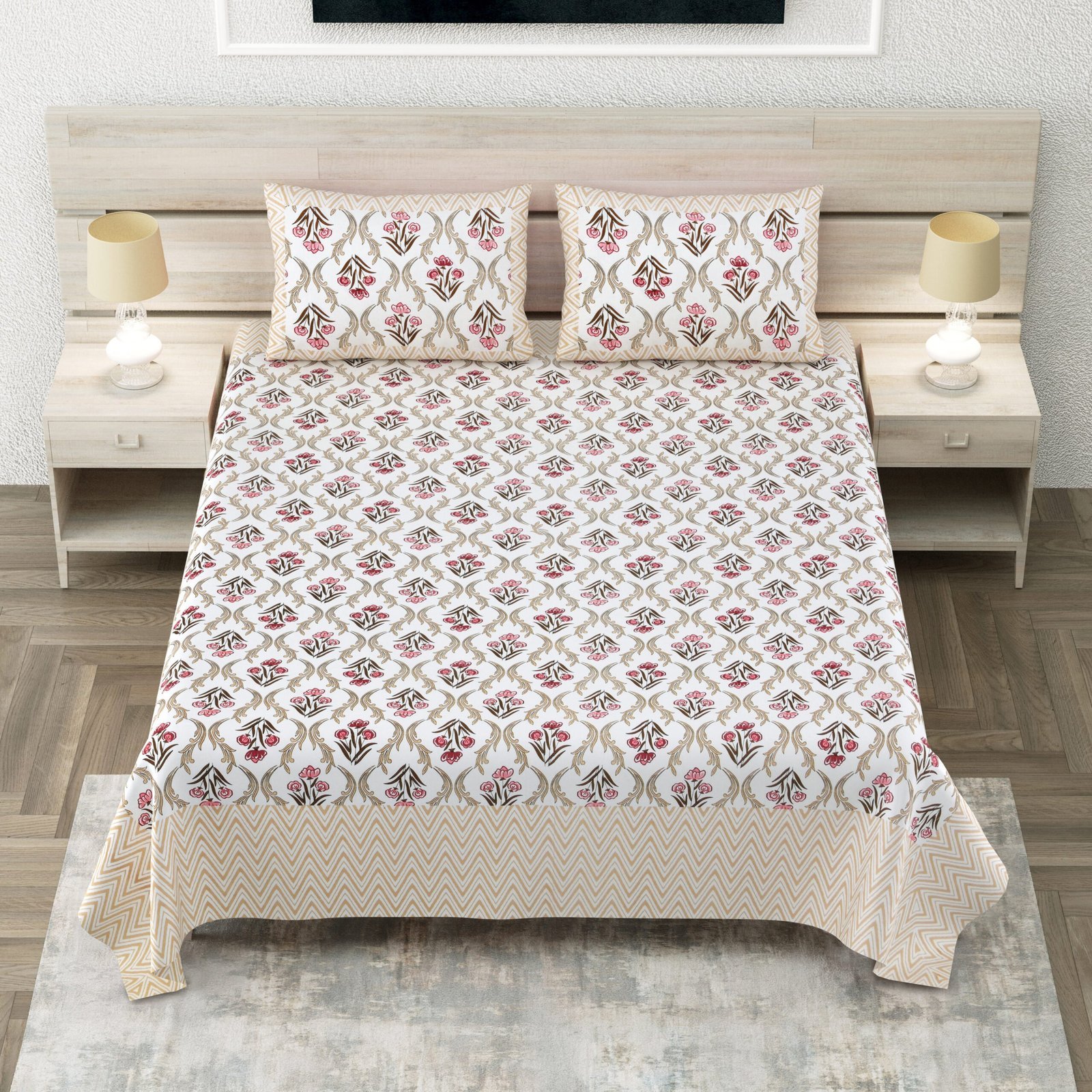 Pure Cotton King Size Bedsheet with Pillow Covers